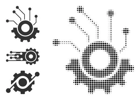 Halftone Dotted Vector Gear Electronics Icon Stockillustratie