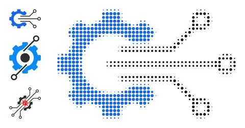 Halftone Dotted Vector Gear Sensor Icon Stock Illustration