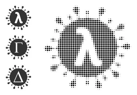 Halftone Dotted Vector Lambda Covid Virus Icon Stock Illustration