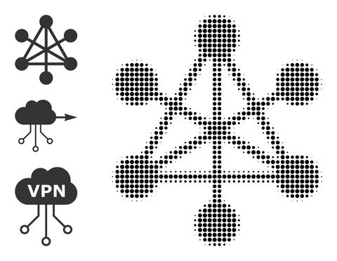 Halftone Dotted Vector Network Nodes Icon Illustrazione stock
