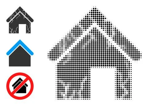 Halftone Dotted Vector Old Decayed House Icon Stock Illustration