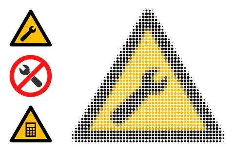 Halftone Dotted Vector Repair Warning Icon Stock Illustration