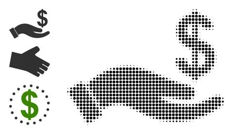 Halftone Dotted Vector Salary Offer Hand Icon Illustrazione stock