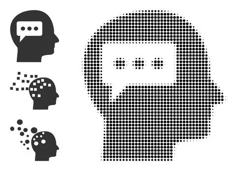 Halftone Dotted Vector Thinking Brain Icon Illustrazione stock