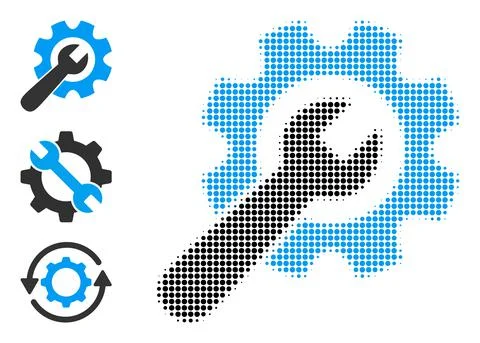 Halftone Dotted Vector Wrench with Gear Icon Stock Illustration