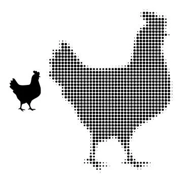 Halftone Dotted Walking Chicken Icon Stock Illustration