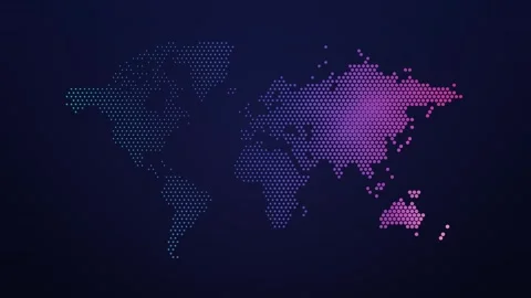 Halftone dotted world map with dots growing and shrinking in a flowing wave Vídeos de archivo 348338326