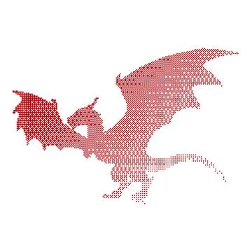 Halftone Dragon Silhouette Vector – Flying Dragon Dot Pattern Illustration Stock Illustration