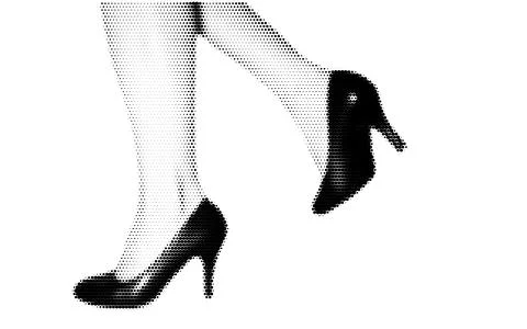 Halftone Effect Illustration of Elegant High Heels and Female Legs Stock Illustration