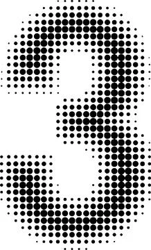 Halftone effect numbers. Dotted font  numbers 3 three 스톡 일러스트