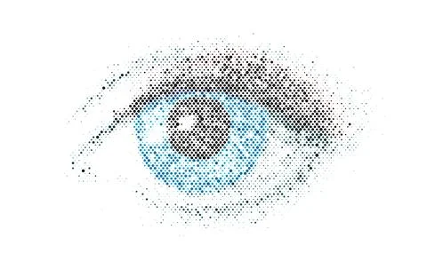 Halftone effect realistic human eye. Dotted vector illustration Stock Illustration
