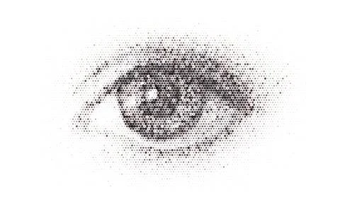 Halftone effect realistic human eye. Dotted vector illustration Stock Illustration