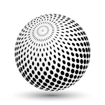 Halftone effect sphere in black and white. Vector 3D object with dropped shadow Illustrazione stock