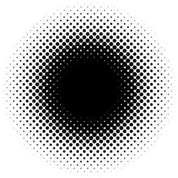 Halftone element, circular halftone pattern. Specks, halftone circle gradient Illustrazione stock