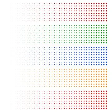 Halftone elements. Fading circles in 5 colors. Stock Illustration