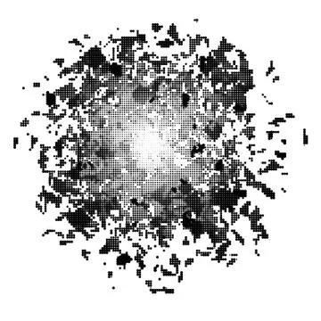 Halftone Explode Flash, Dotted Cartoon Explosion, Star Burst. Sharp Particles Illustrazione stock