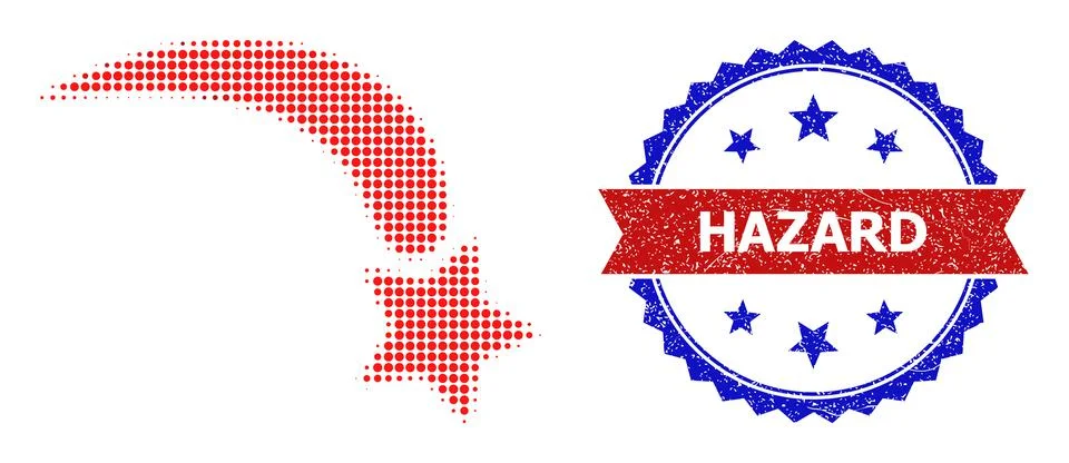 Halftone Falling Star Icon and Textured Bicolor Hazard Stamp Seal Illustrazione stock