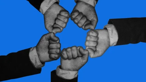 Halftone Fists Joining Together Teamwork Animation Stock Footage 338239247