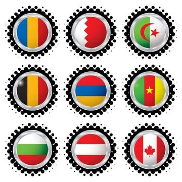 Halftone flag button 2 collection of nine flags from around the world with... Stock Photos