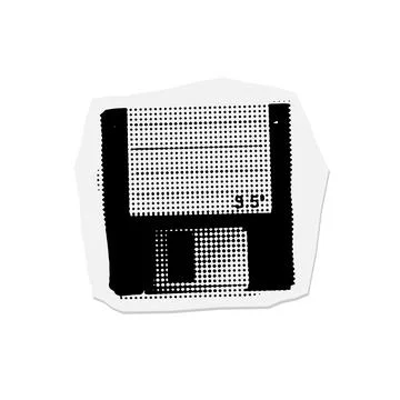 Halftone Floppy Disk sticker elements for coolage on a white background. Vector Stock Illustration