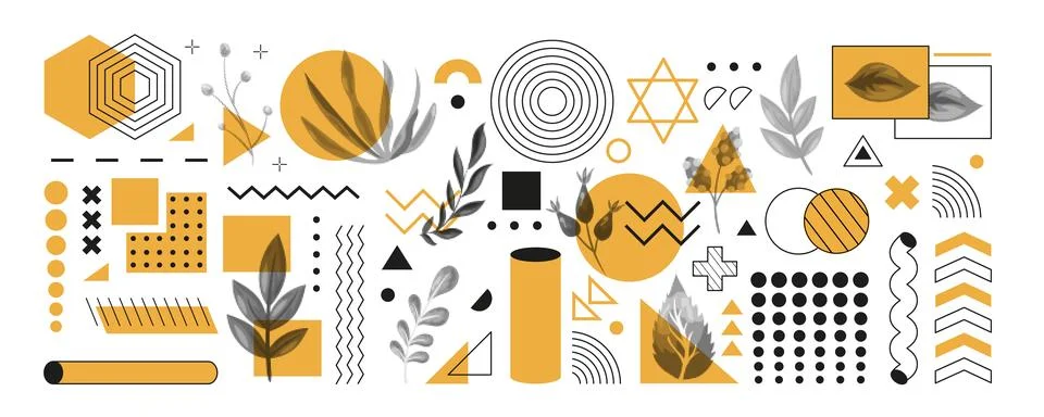 Halftone floral shape. Geometry forms, leaves branches. Graphic from dot desi イラスト素材