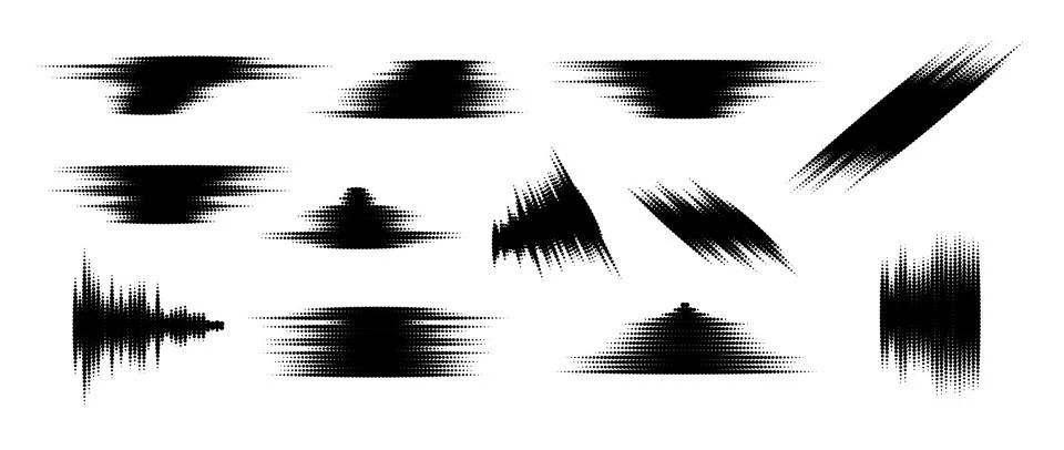 Halftone glitch element set. Dotted textured geometric form collection. Grunge イラスト素材