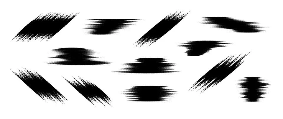 Halftone glitch element set. Dotted textured different forms collection. Grunge イラスト素材
