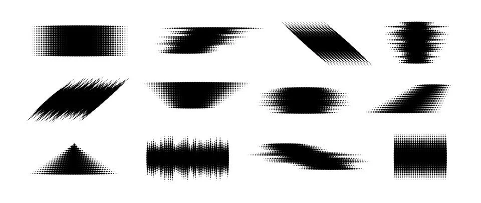 Halftone glitch element set. Dotted textured geometric form collection. Grunge Stock Illustration