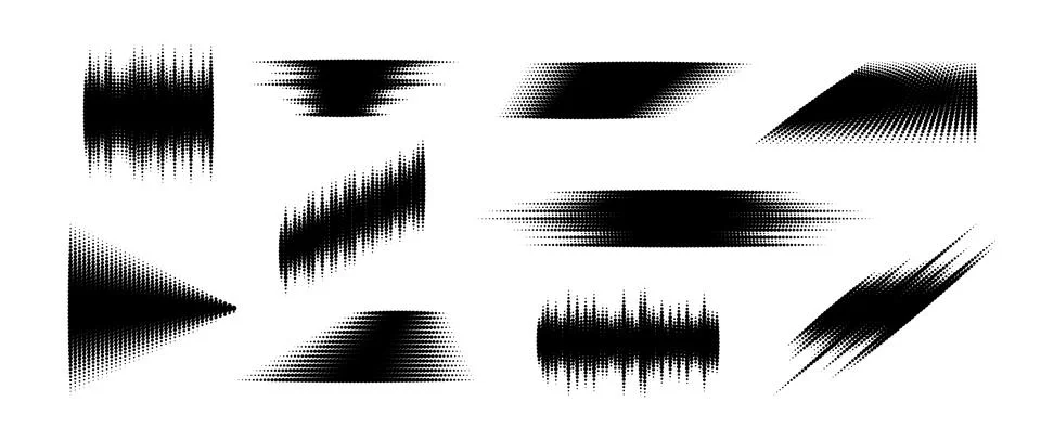Halftone glitch element set. Dotted textured geometric form collection. Grunge イラスト素材