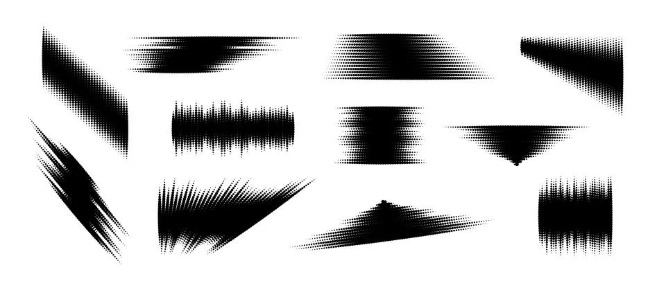 Halftone glitch element set. Dotted textured geometric form collection. Grunge イラスト素材