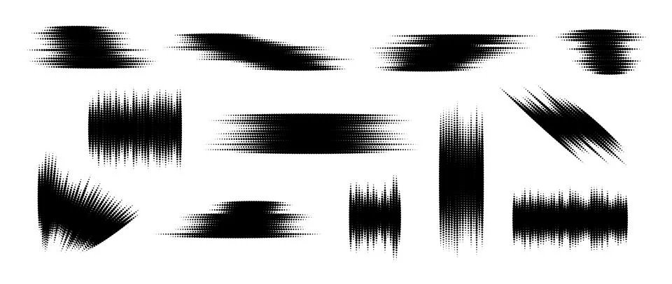 Halftone glitch element set. Dotted textured random form collection. Black Stock Illustration
