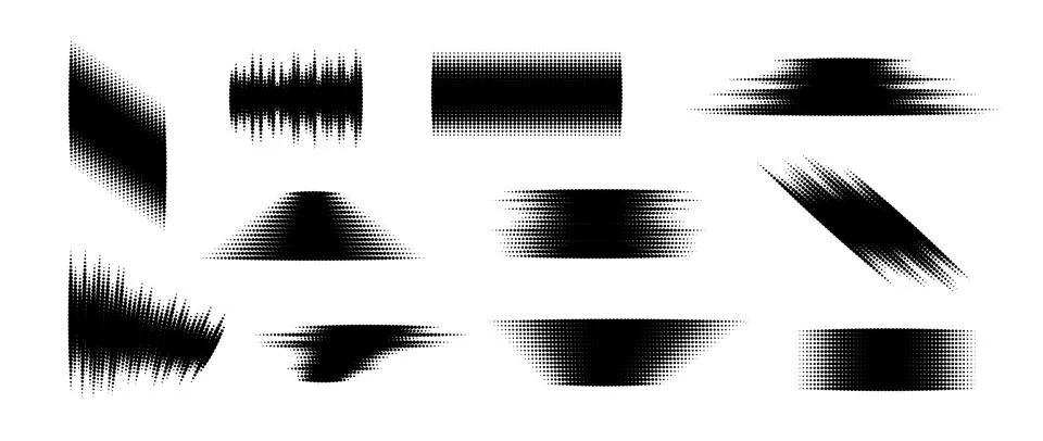 Halftone glitched element set. Dotted textured geometric form collection. Grunge Illustrazione stock