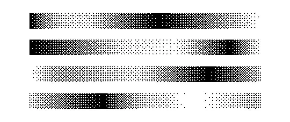 Halftone gradient border set. Black long dotted header or footer collection Stock Illustration