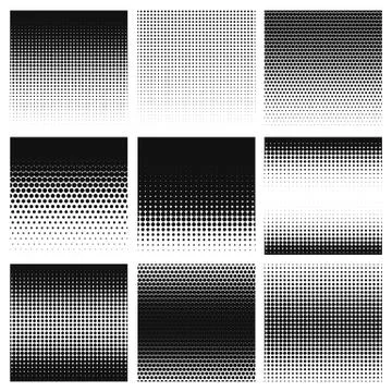 Halftone. Gradient halftone dots graphic, digital technology pattern. Grayscale Stock Illustration
