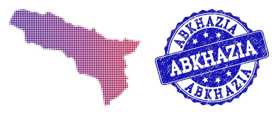 Halftone Gradient Map of Abkhazia and Textured Stamp Composition Stock Illustration