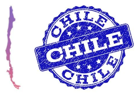 Halftone Gradient Map of Chile and Textured Stamp Composition Stock Illustration