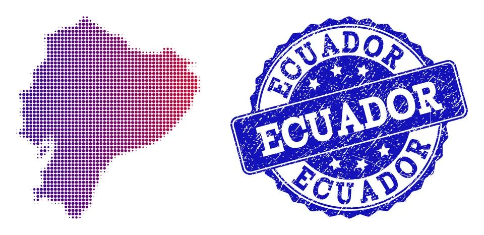 Halftone Gradient Map of Ecuador and Scratched Seal Collage Stock Illustration