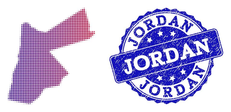 Halftone Gradient Map of Jordan and Scratched Stamp Collage Stock Illustration