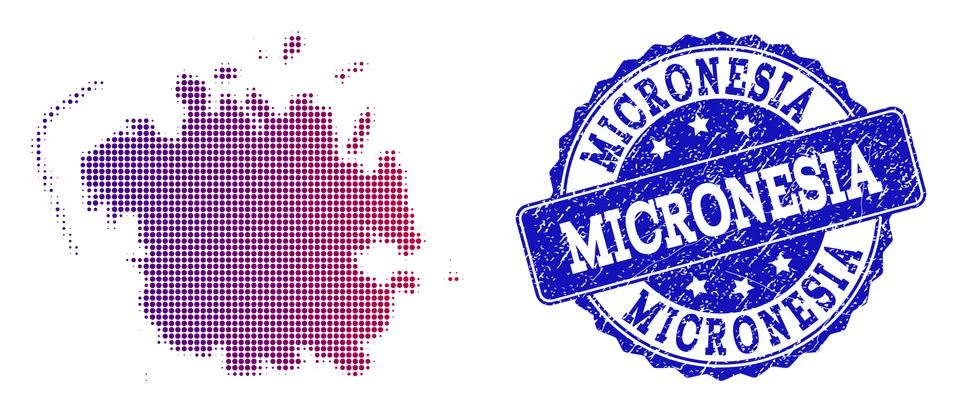 Halftone Gradient Map of Micronesia Island and Grunge Seal Collage Stock Illustration