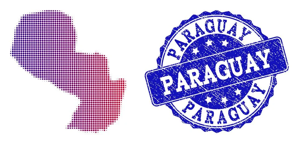 Halftone Gradient Map of Paraguay and Grunge Seal Collage 库存插图