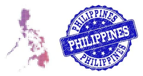 Halftone Gradient Map of Philippines and Distress Stamp Collage Stock Illustration