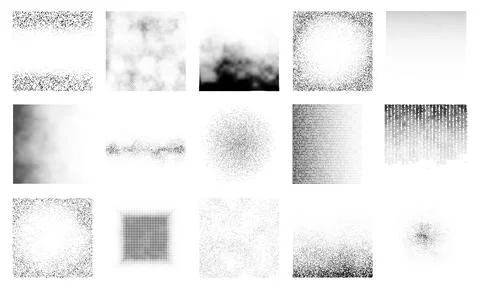 Halftone, grain, and spray dot textures set Stock Illustration