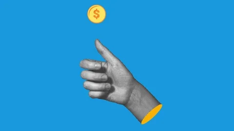 Halftone Hand Coin Toss Dollar Stop Motion Blue Animation Vídeos de archivo 344877007