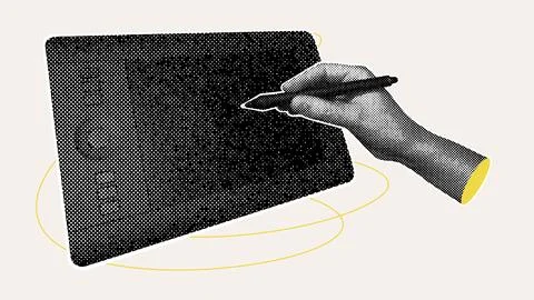 Halftone Hand Drawing Graphic Tablet Stylus Illustration Stock Illustration