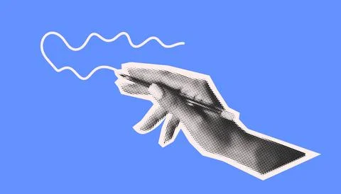 Halftone Hand Drawing Line on Blue Background Stock Illustration
