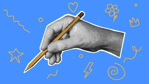 Halftone Hand Drawing Pencil Scribbles Creative Illustration Ilustración de archivo