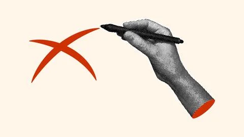 Halftone Hand Drawing Red Cross Mark Stylus Illustration Illustrazione stock