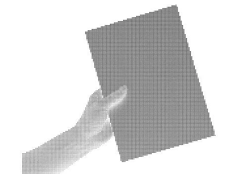 Halftone hand holding blank paper sheet vector graphic black and white dot .. Stock Illustration