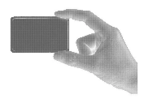 Halftone hand holding blank rectangular card in black and white style for c.. Stock Illustration