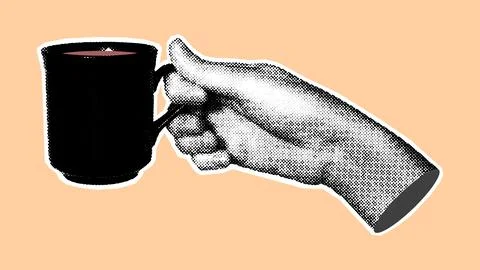 Halftone Hand Holding Coffee Mug Beige Illustration Stock Illustration